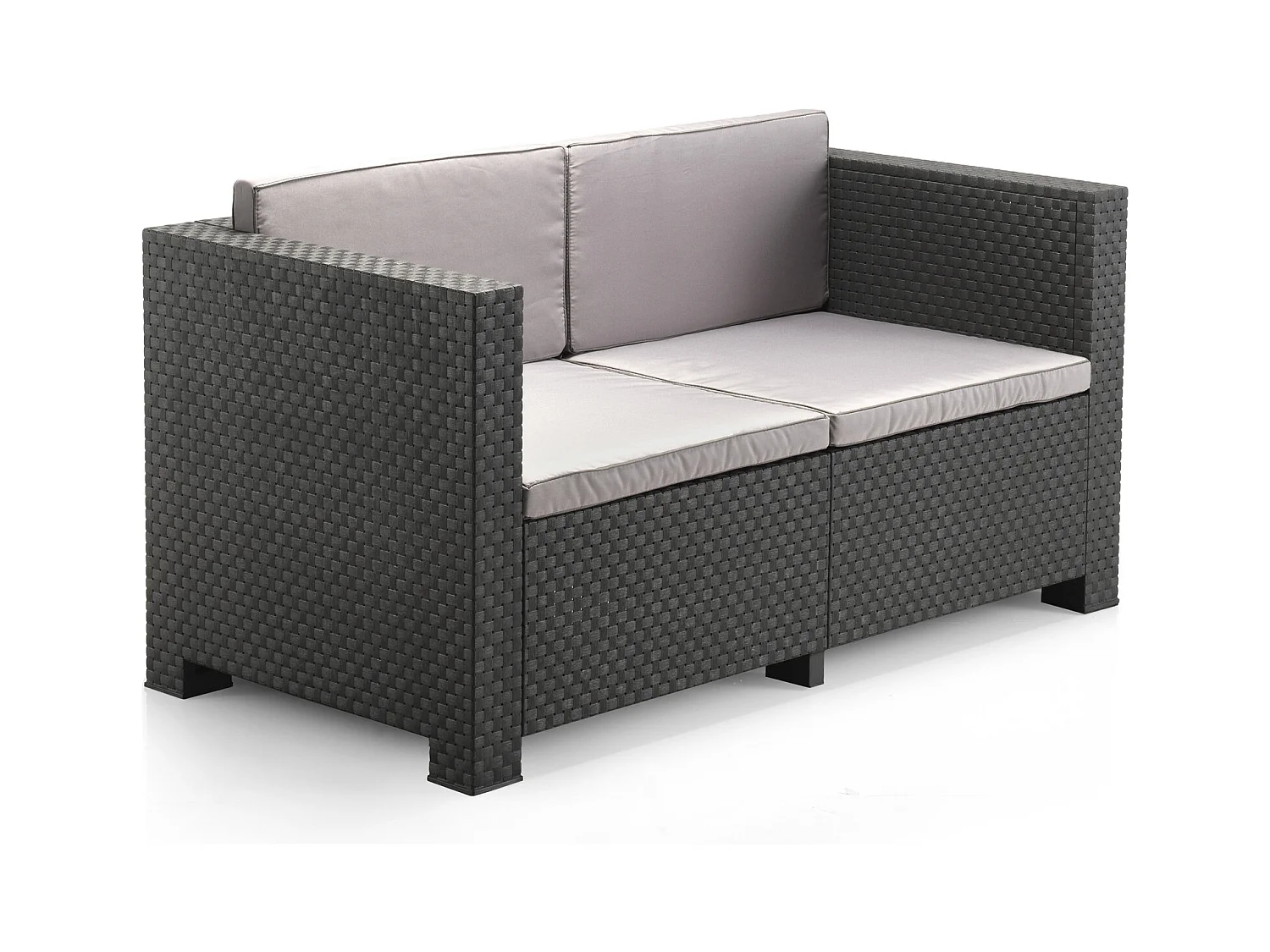 Loungeset voor 4 personen van grijs spuitgegoten hars met opbergbox ANKARA