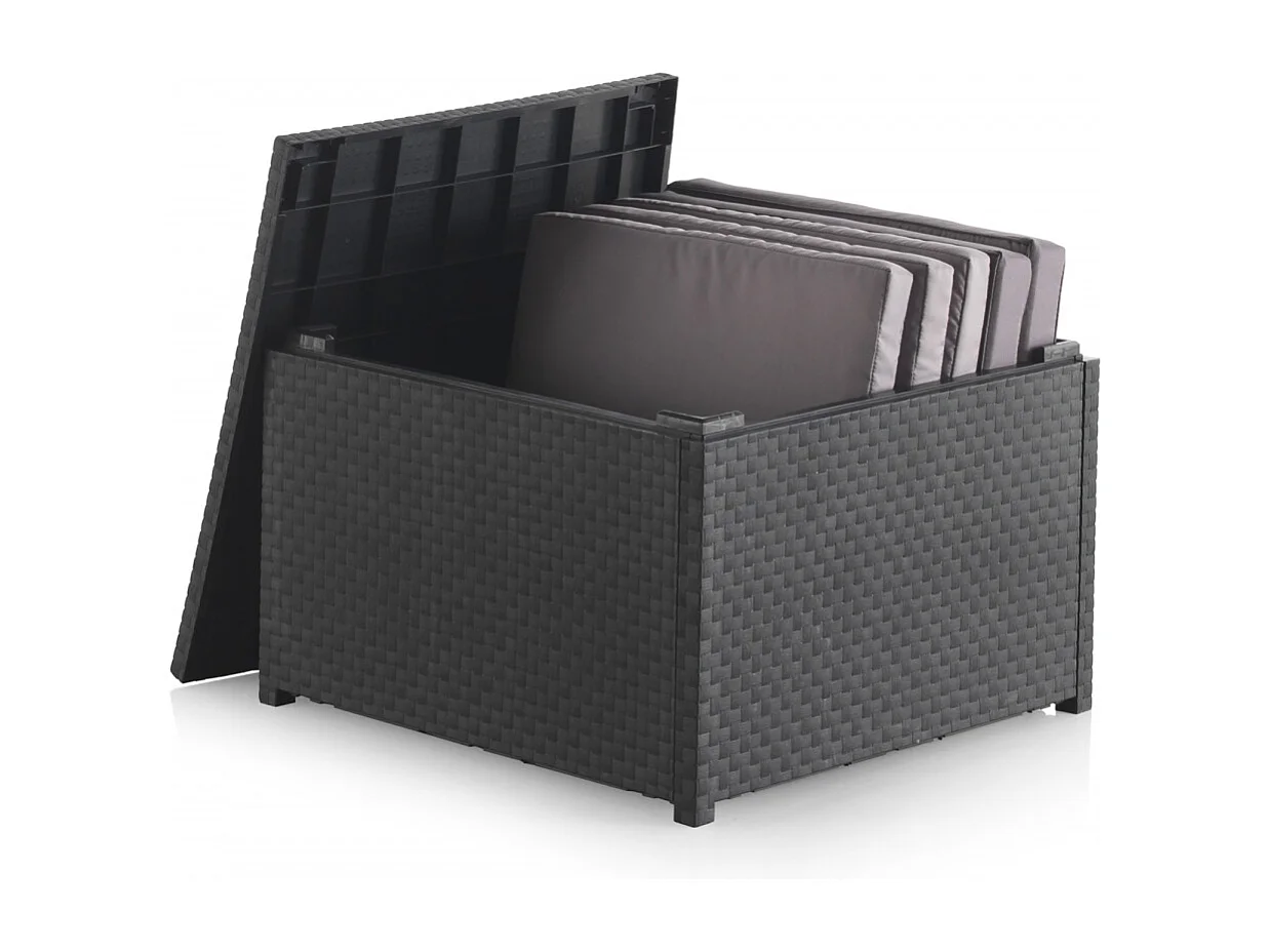 Loungeset voor 4 personen van grijs spuitgegoten hars met opbergbox ANKARA