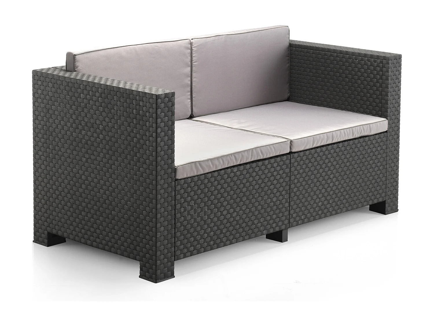 Loungeset voor 4 personen van grijs spuitgegoten hars met opbergbox ANKARA