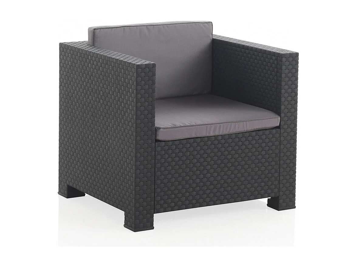 Salon de jardin 4 places effet résine injectée gris + coffre ANKARA