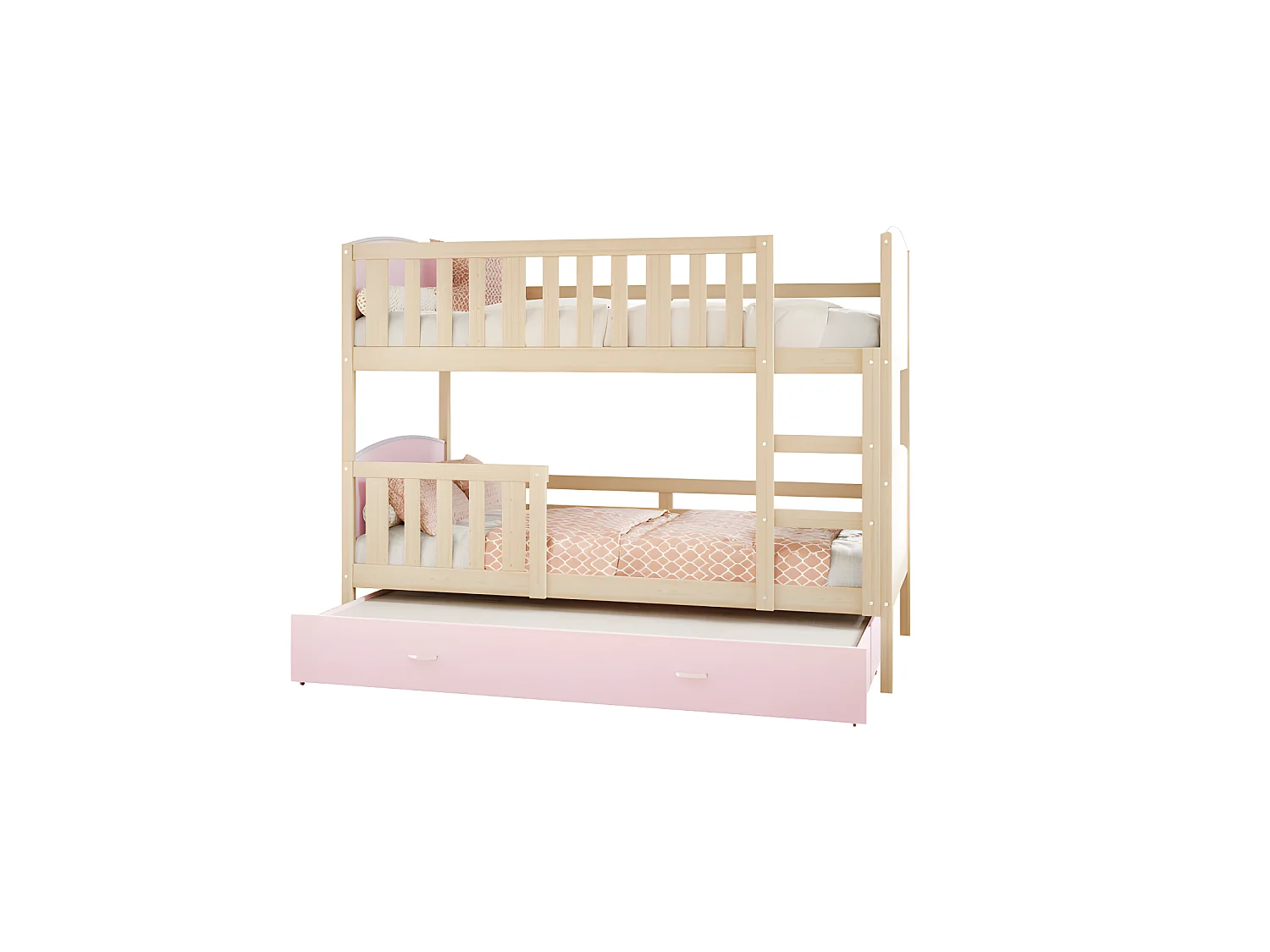 Lit Superposé Tomy 90x190 Pin - rose Livré avec sommiers, tiroir et matelas en mousse de 7cm