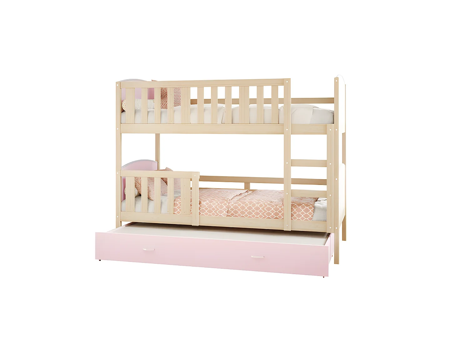 Lit Superposé Tomy 90x190 Pin - rose Livré avec sommiers, tiroir et matelas en mousse de 7cm