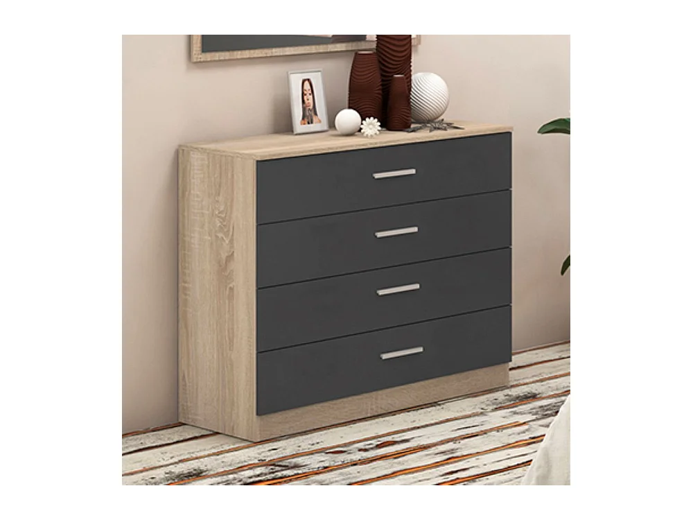 Commode, meuble de rangement coloris chêne cambrian, graphite - Longueur 100 x profondeur 40 x hauteur 84 cm