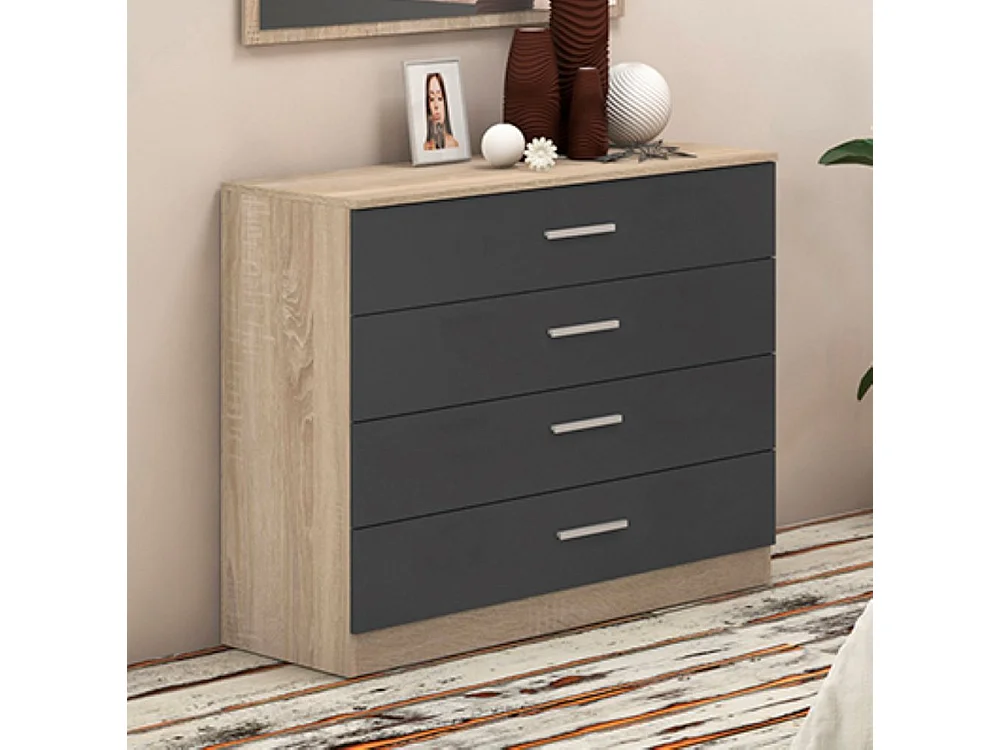 Commode, meuble de rangement coloris chêne cambrian, graphite - Longueur 100 x profondeur 40 x hauteur 84 cm