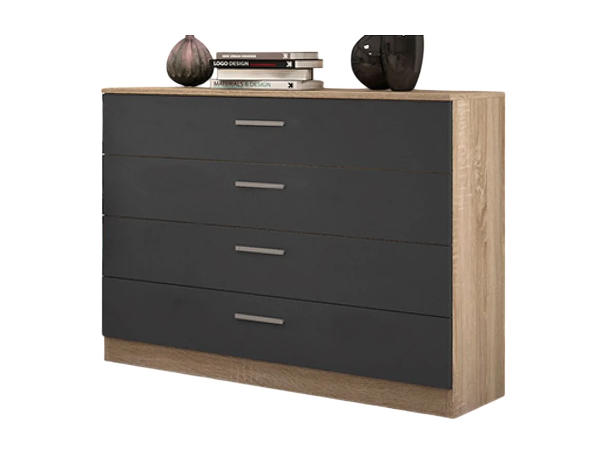 Commode, meuble de rangement coloris chêne cambrian, graphite - Longueur 100 x profondeur 40 x hauteur 84 cm