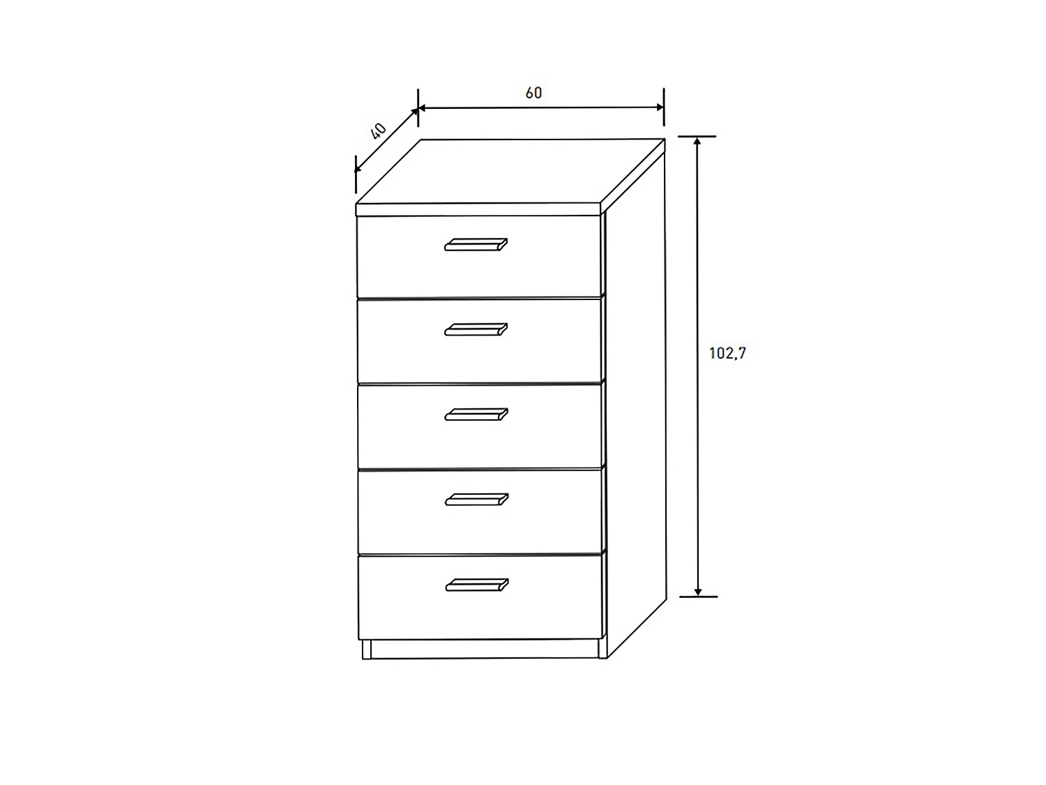 Chiffonnier, meuble de rangement coloris chêne cambrian, blanc - Longueur 60 x Profondeur 40 x Hauteur 102,7 cm
