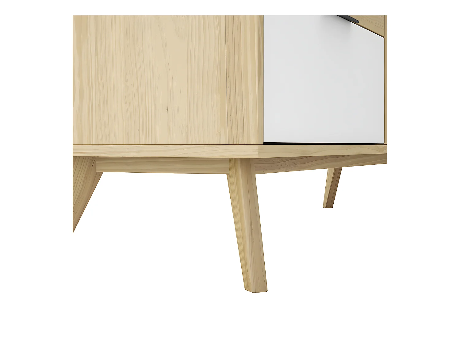 BORGH - Buffet 140cm 2 Portes 3 Tiroirs Scandinave Pin Massif Gris, Blanc et Effet Chêne