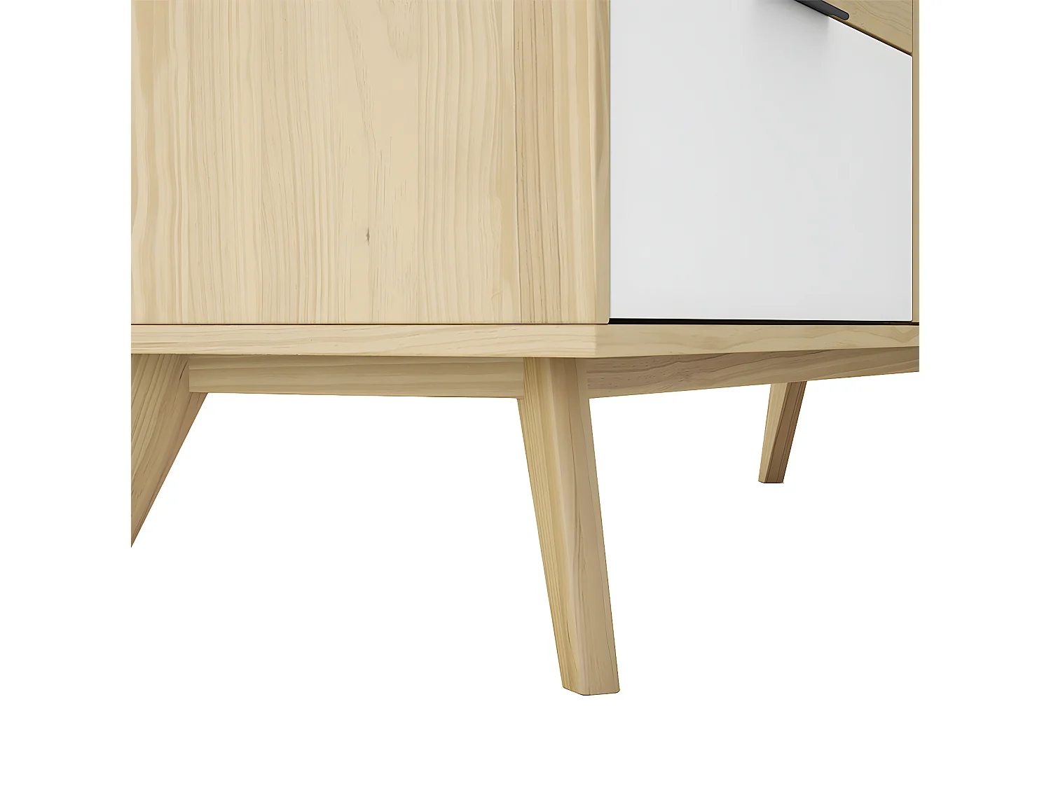 BORGH - Buffet 140cm 2 Portes 3 Tiroirs Scandinave Pin Massif Gris, Blanc et Effet Chêne