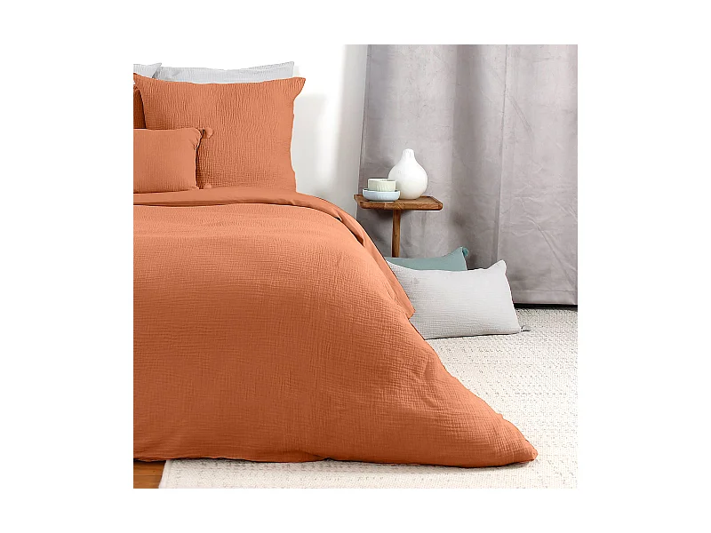 Parure de lit 140x200 cm double gaze de coton GAZGAZ caramel 2 pièces