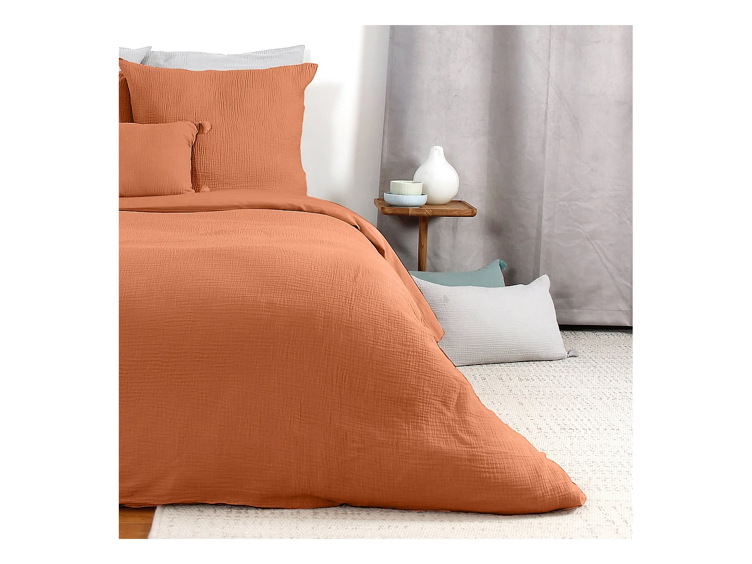 Parure de lit 140x200 cm double gaze de coton GAZGAZ caramel 2 pièces