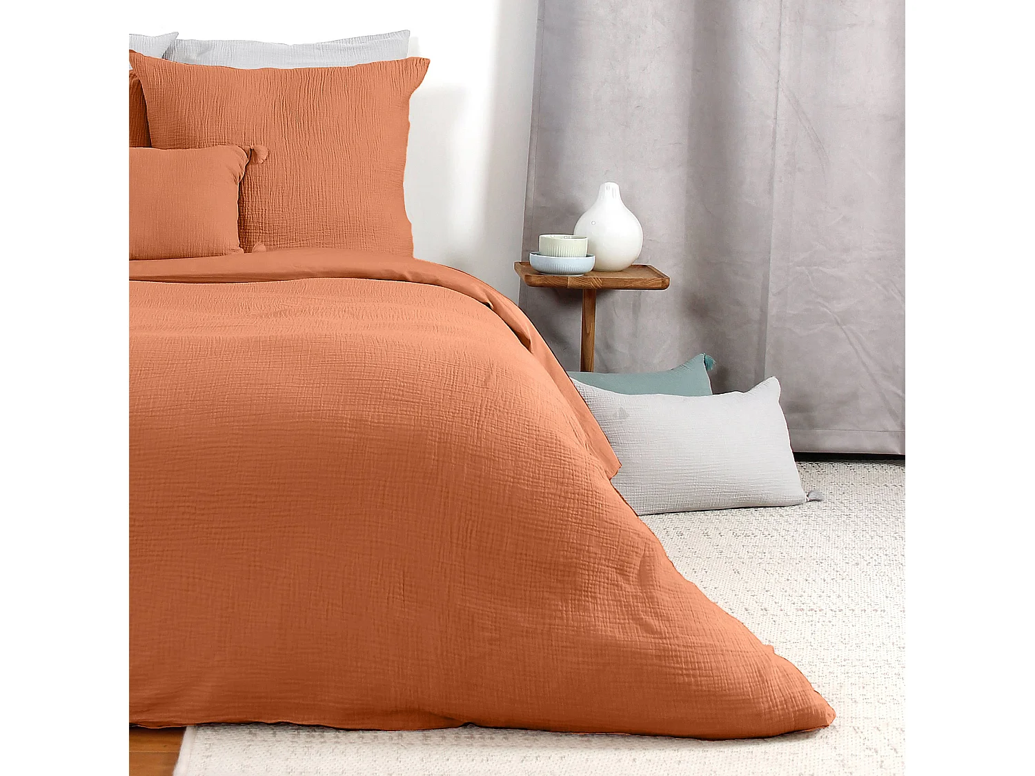 Parure de lit 140x200 cm double gaze de coton GAZGAZ caramel 2 pièces