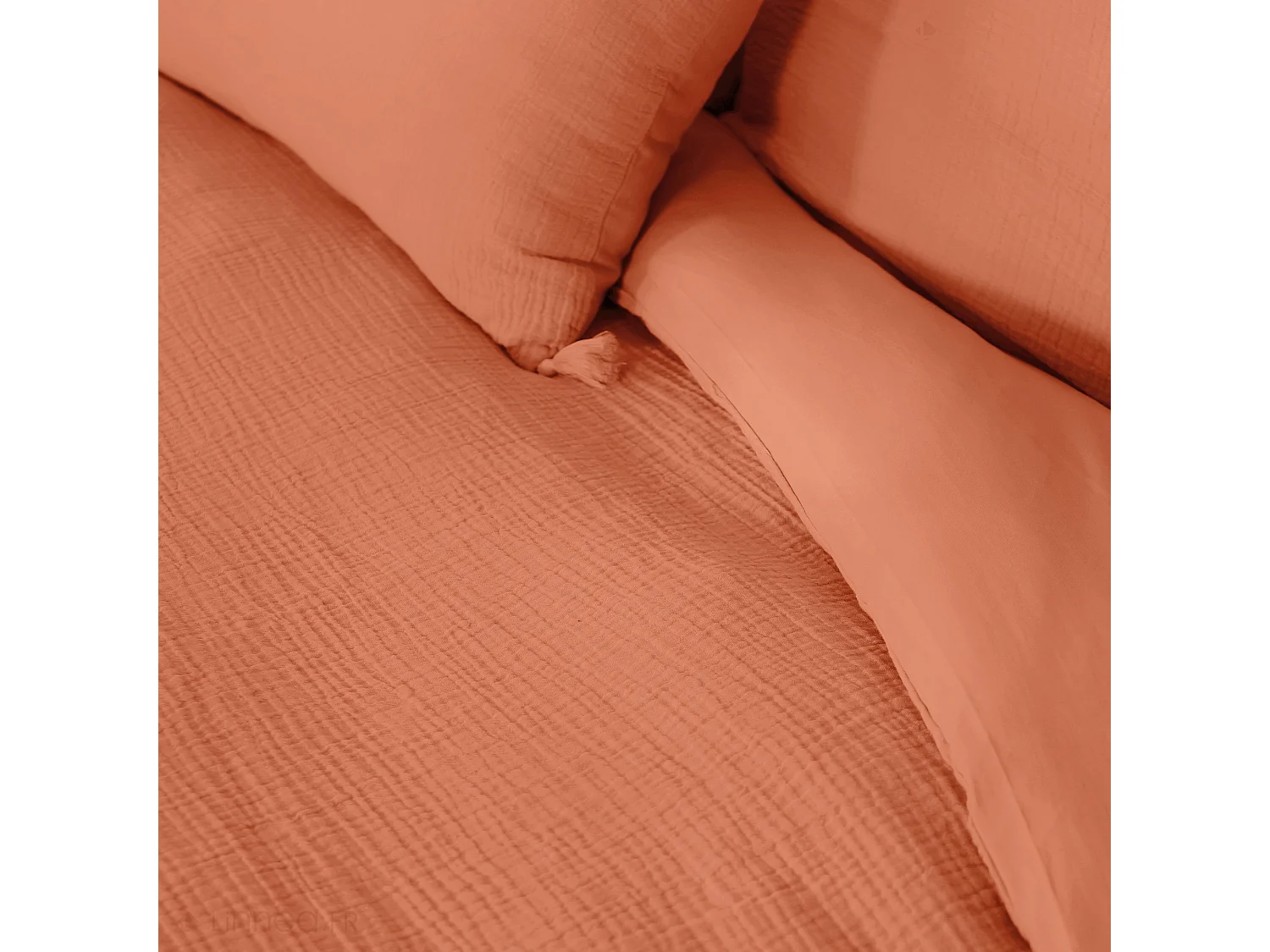 Parure de lit 140x200 cm double gaze de coton GAZGAZ caramel 2 pièces