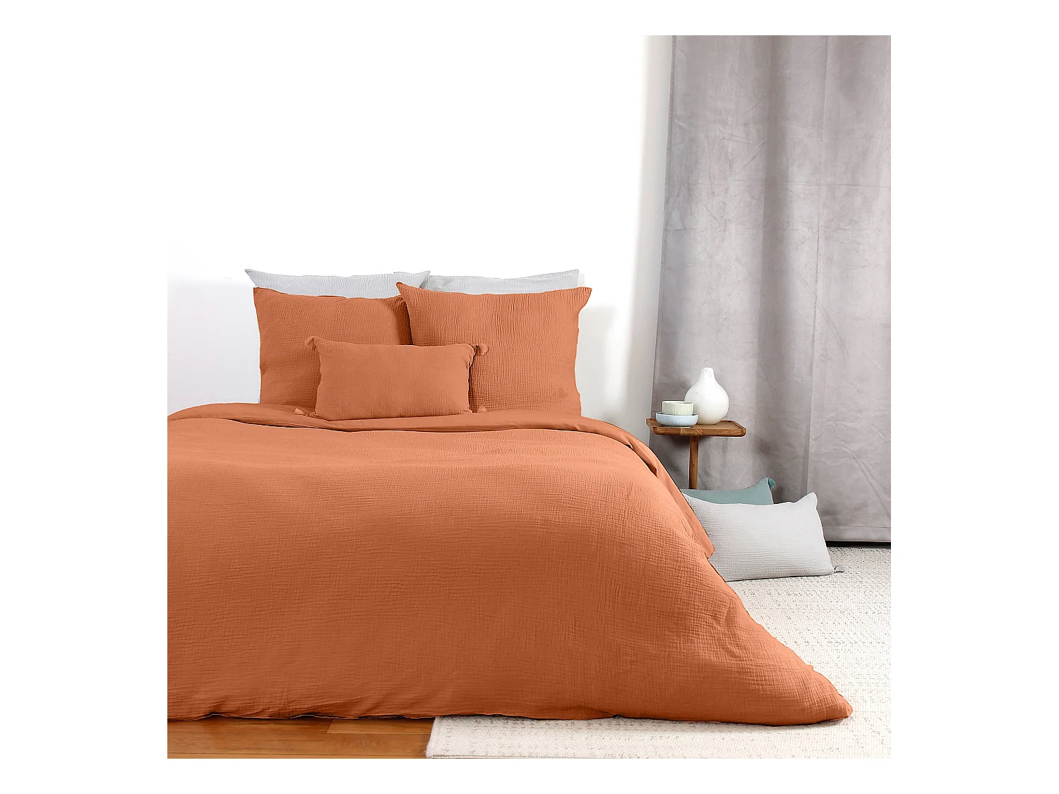 Parure de lit 260x240 cm double gaze de coton GAZGAZ caramel 3 pièces