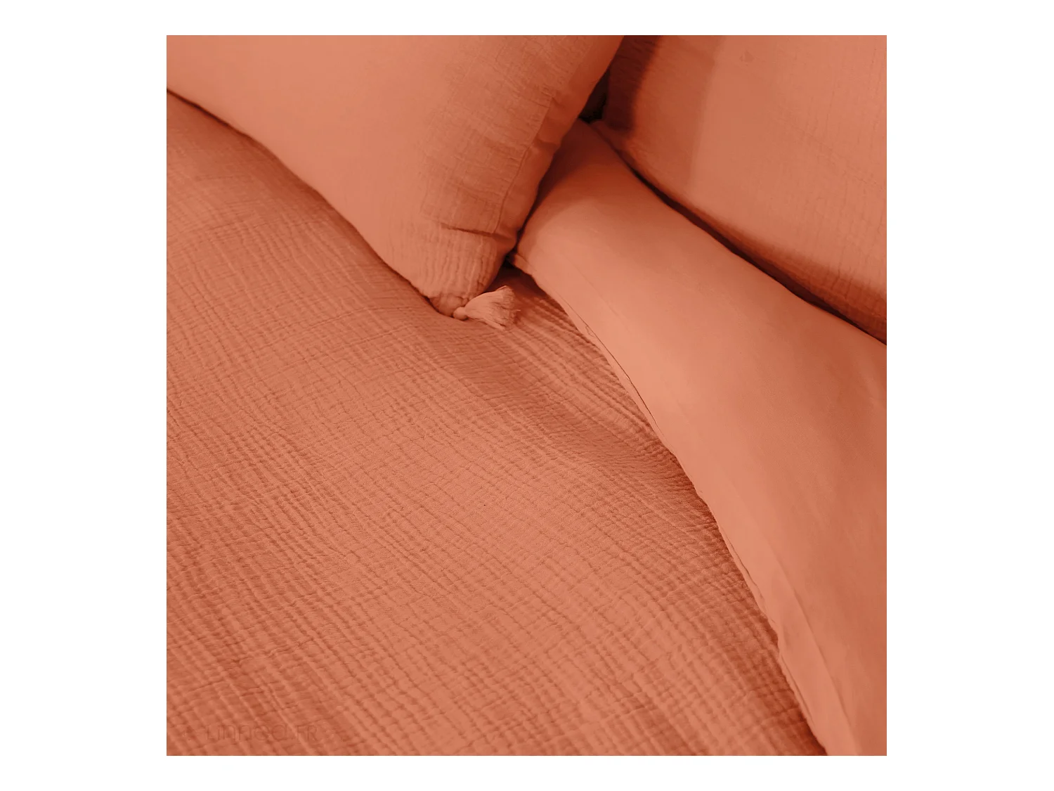 Parure de lit 260x240 cm double gaze de coton GAZGAZ caramel 3 pièces