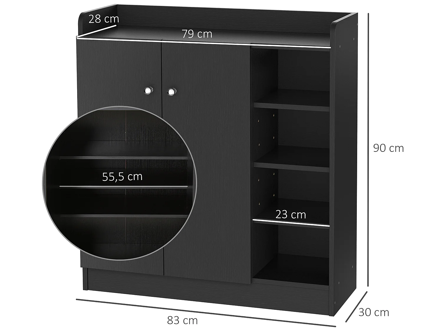 Zapatero negro 83x30x90 cm HOMCOM