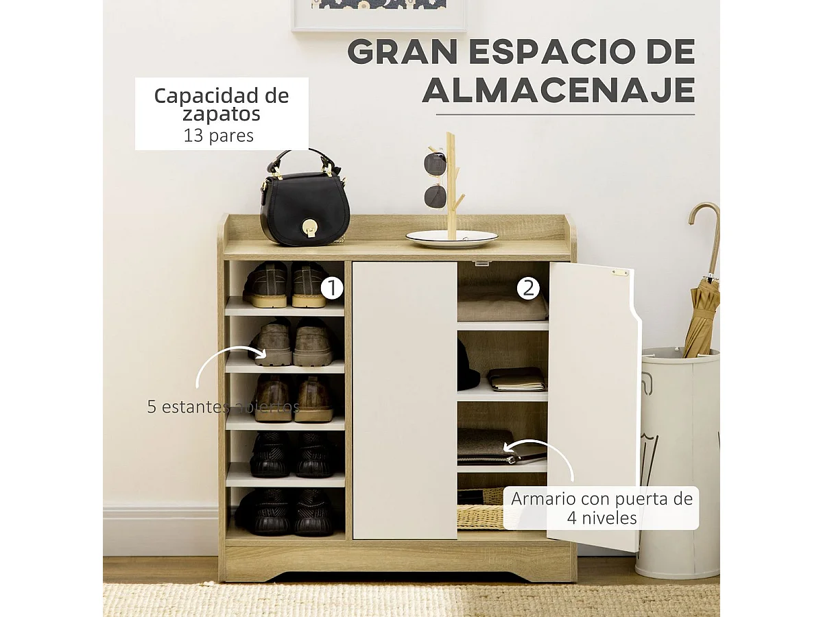 Armario de zapatos madera natural y blanco 80x30x80 cm HOMCOM