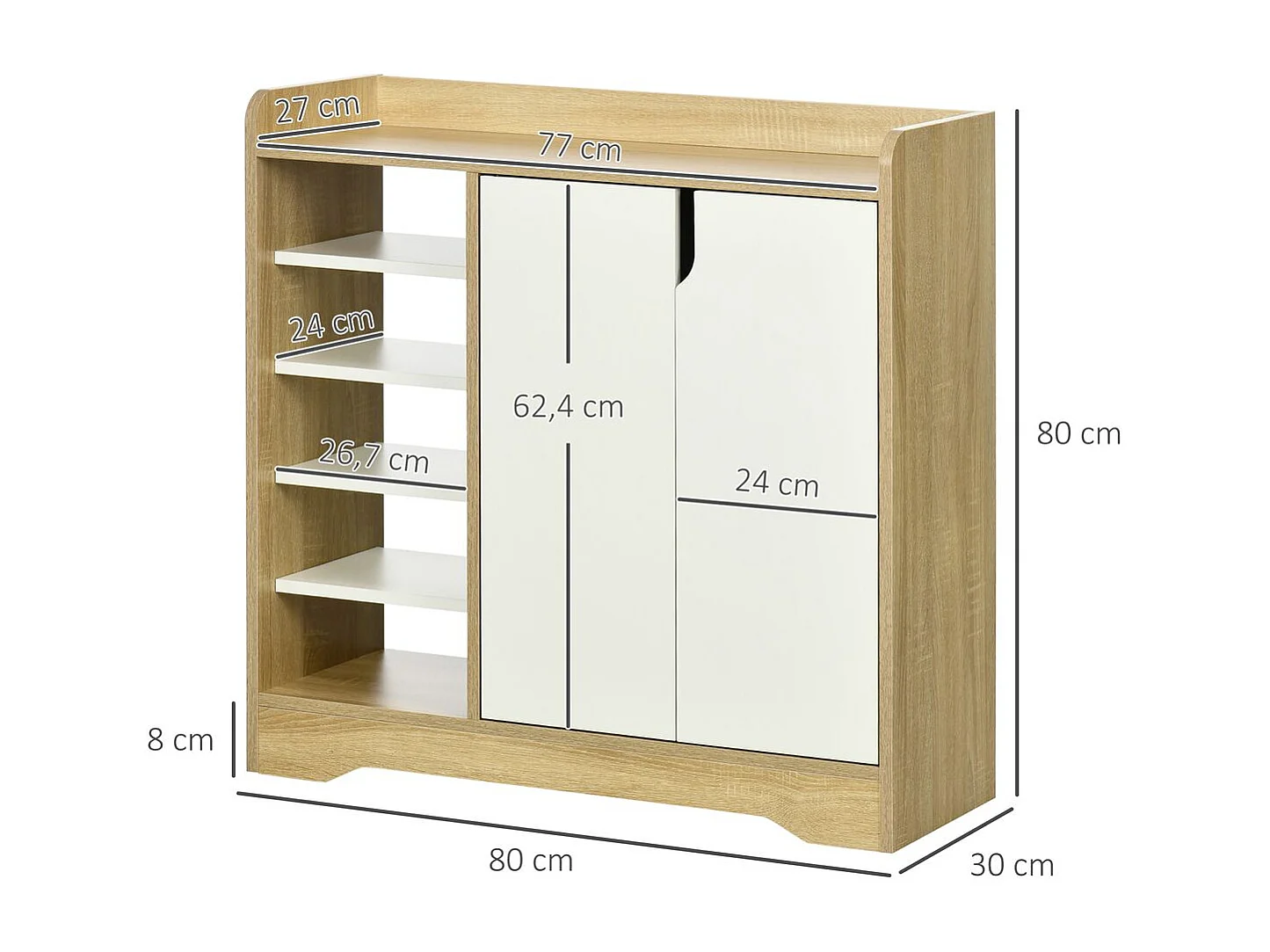Armario de zapatos madera natural y blanco 80x30x80 cm HOMCOM