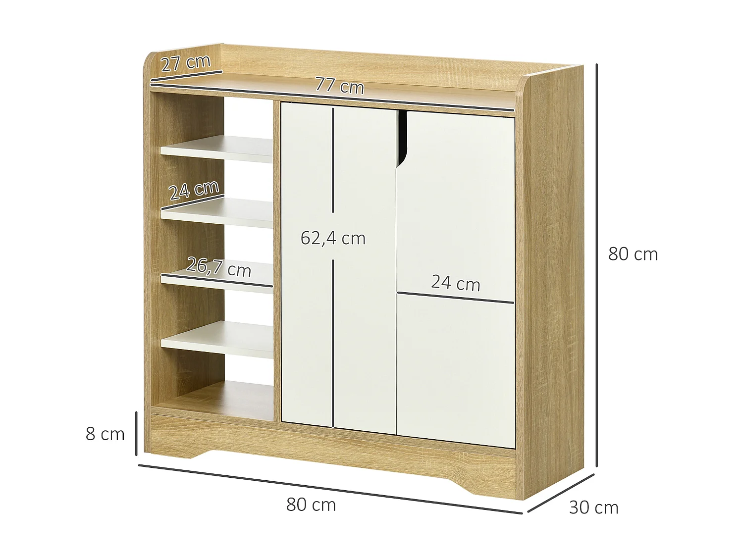 Armario de zapatos madera natural y blanco 80x30x80 cm HOMCOM