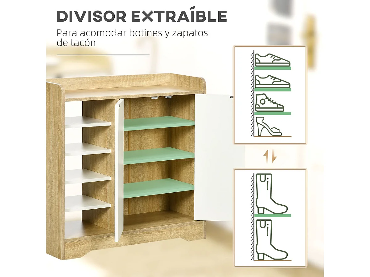 Armario de zapatos madera natural y blanco 80x30x80 cm HOMCOM