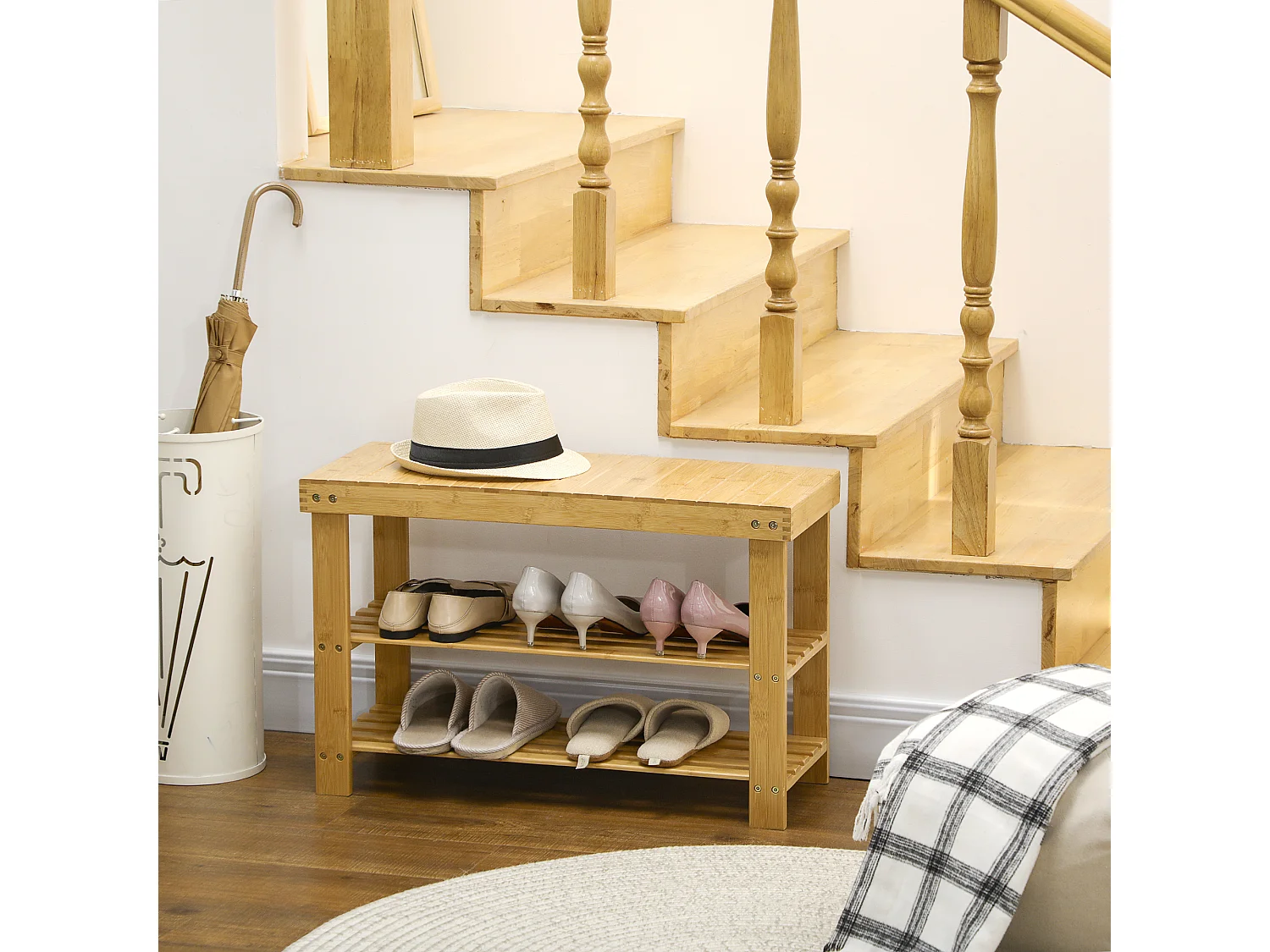 Banco zapatero madera natural 70x28x45 cm HOMCOM