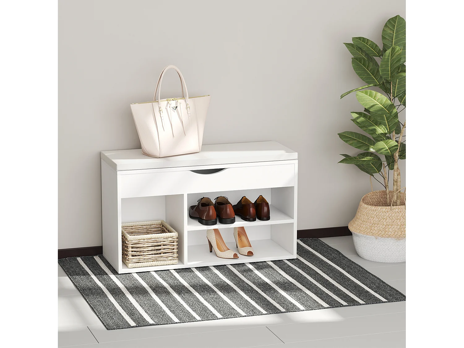 Banco zapatero de entrada blanco 80x30x47cm HOMCOM