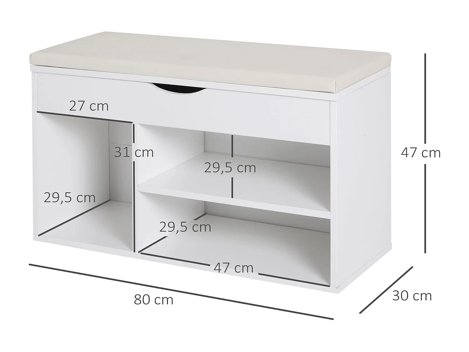 Banco zapatero de entrada blanco 80x30x47cm HOMCOM