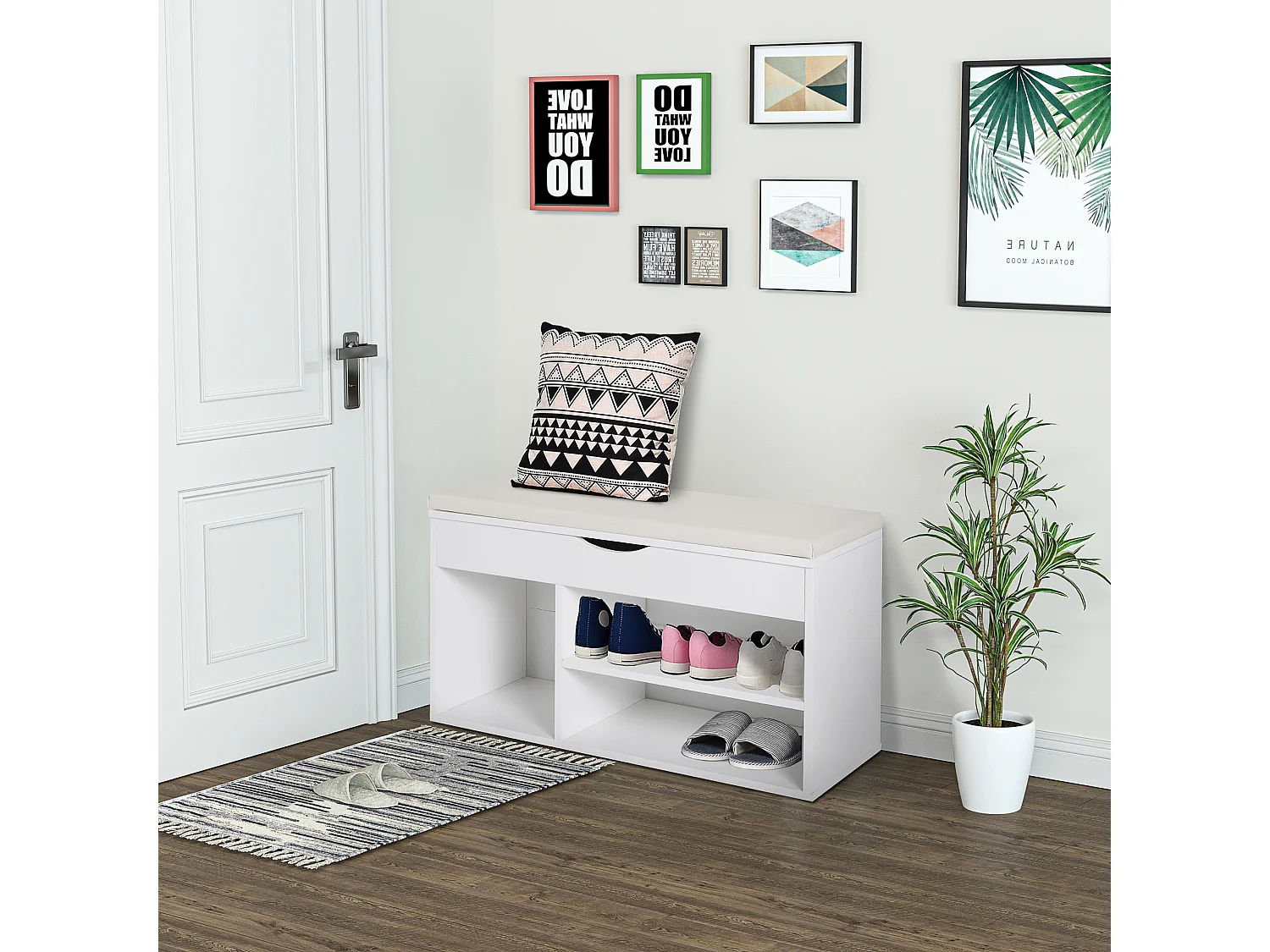 Banco zapatero de entrada blanco 80x30x47cm HOMCOM