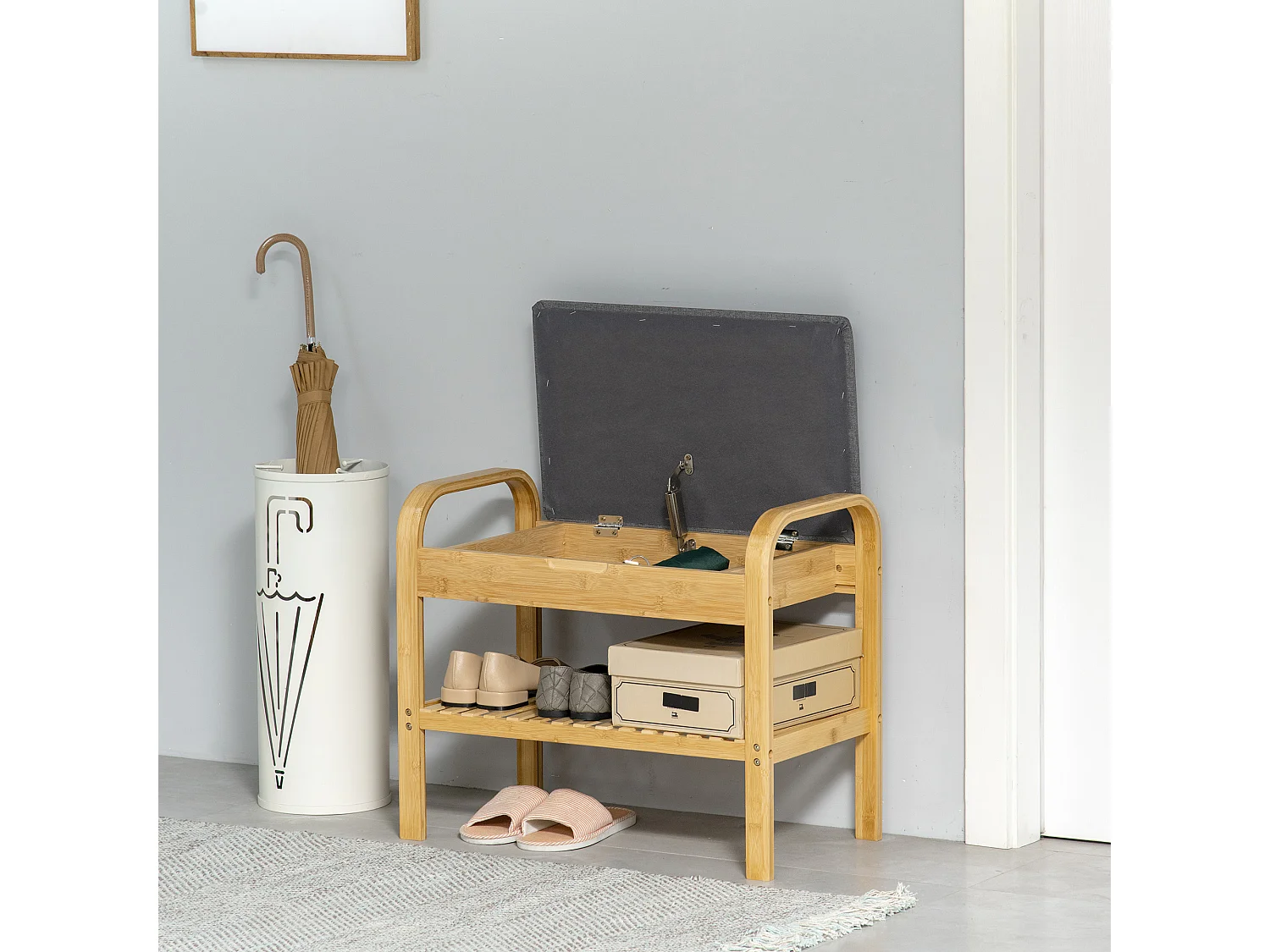 Banco zapatero madera natural 60x33x50 cm HOMCOM