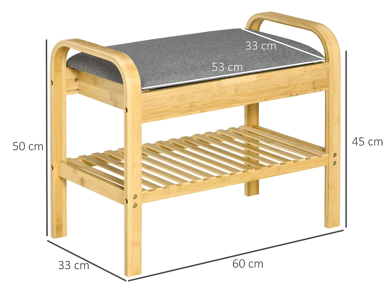 Banco zapatero madera natural 60x33x50 cm HOMCOM