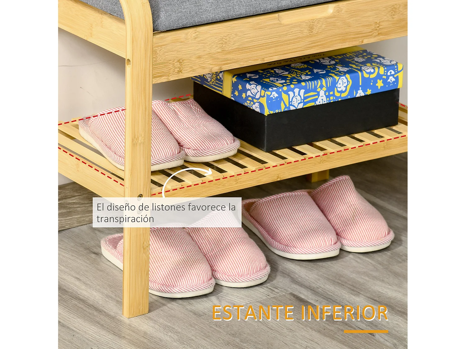 Banco zapatero madera natural 60x33x50 cm HOMCOM