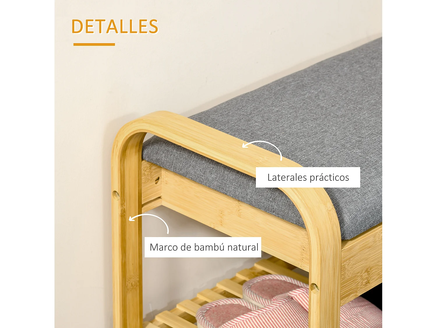 Banco zapatero madera natural 60x33x50 cm HOMCOM