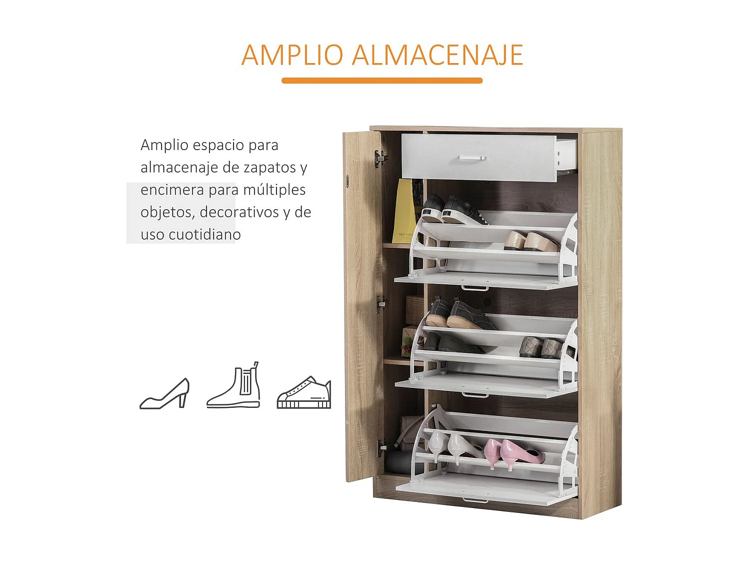 Zapatero madera natural 84x30x132cm HOMCOM