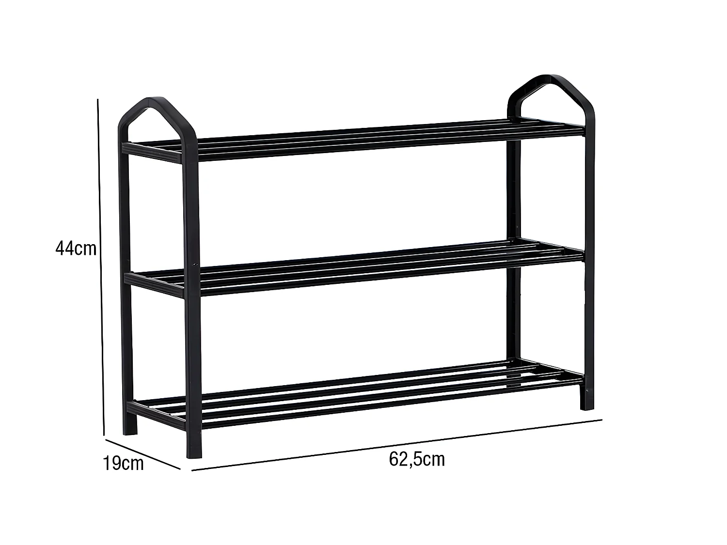 Scarpiera 3 ripiani Zip Nero 62,5x19x44cm 7house