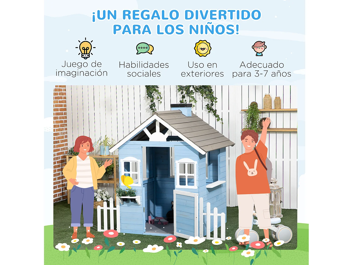 Casita infantil exterior azul 151x112.5x142 cm Outsunny