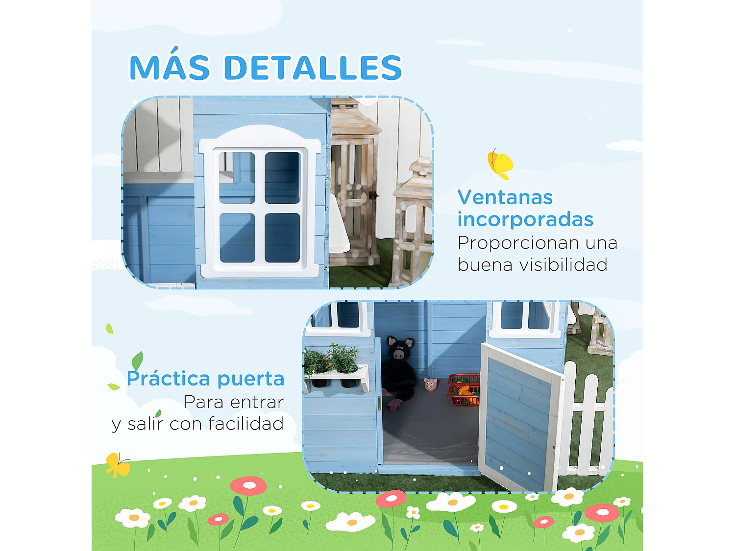 Casita infantil exterior azul 151x112.5x142 cm Outsunny