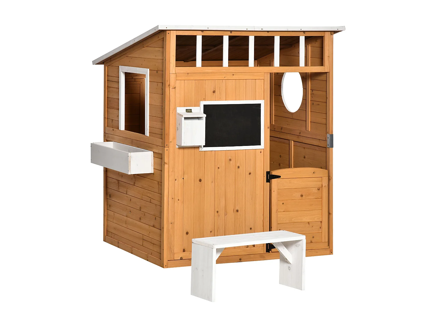 Casita infantil de exterior madera natural 122x108x135.5 cm Outsunny