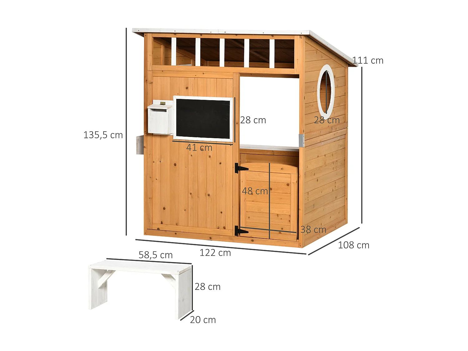 Casita infantil de exterior madera natural 122x108x135.5 cm Outsunny