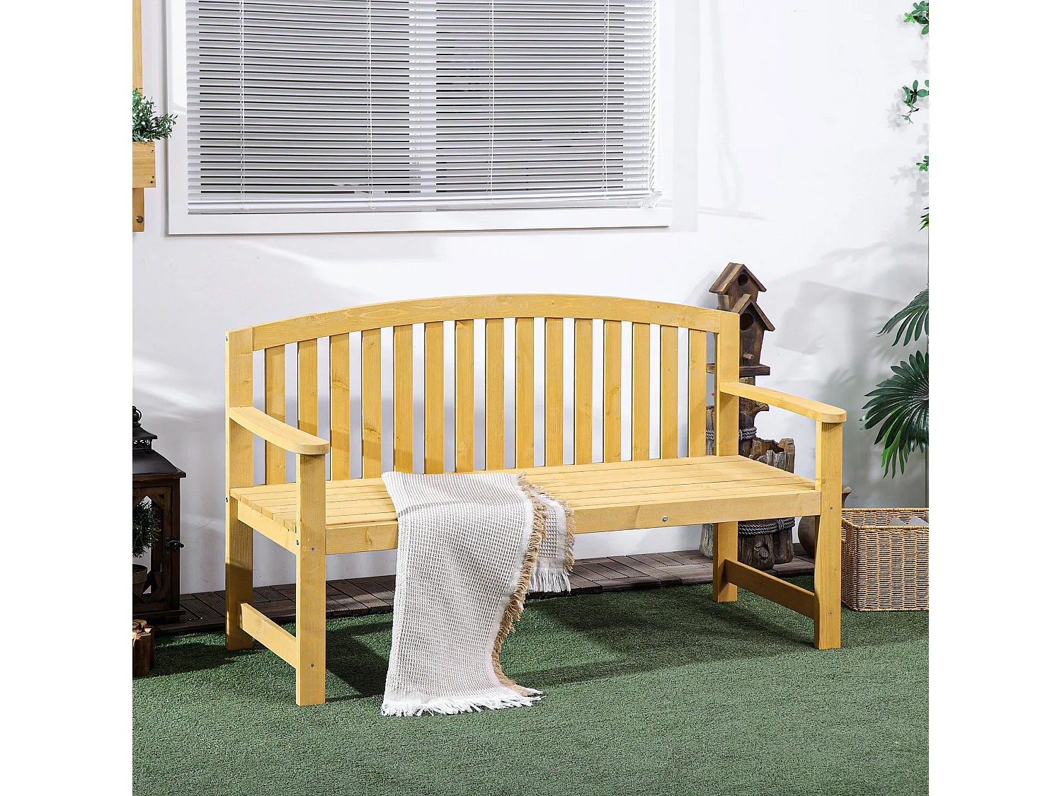 Banco de jardín madera natural 143x51x83 cm Outsunny