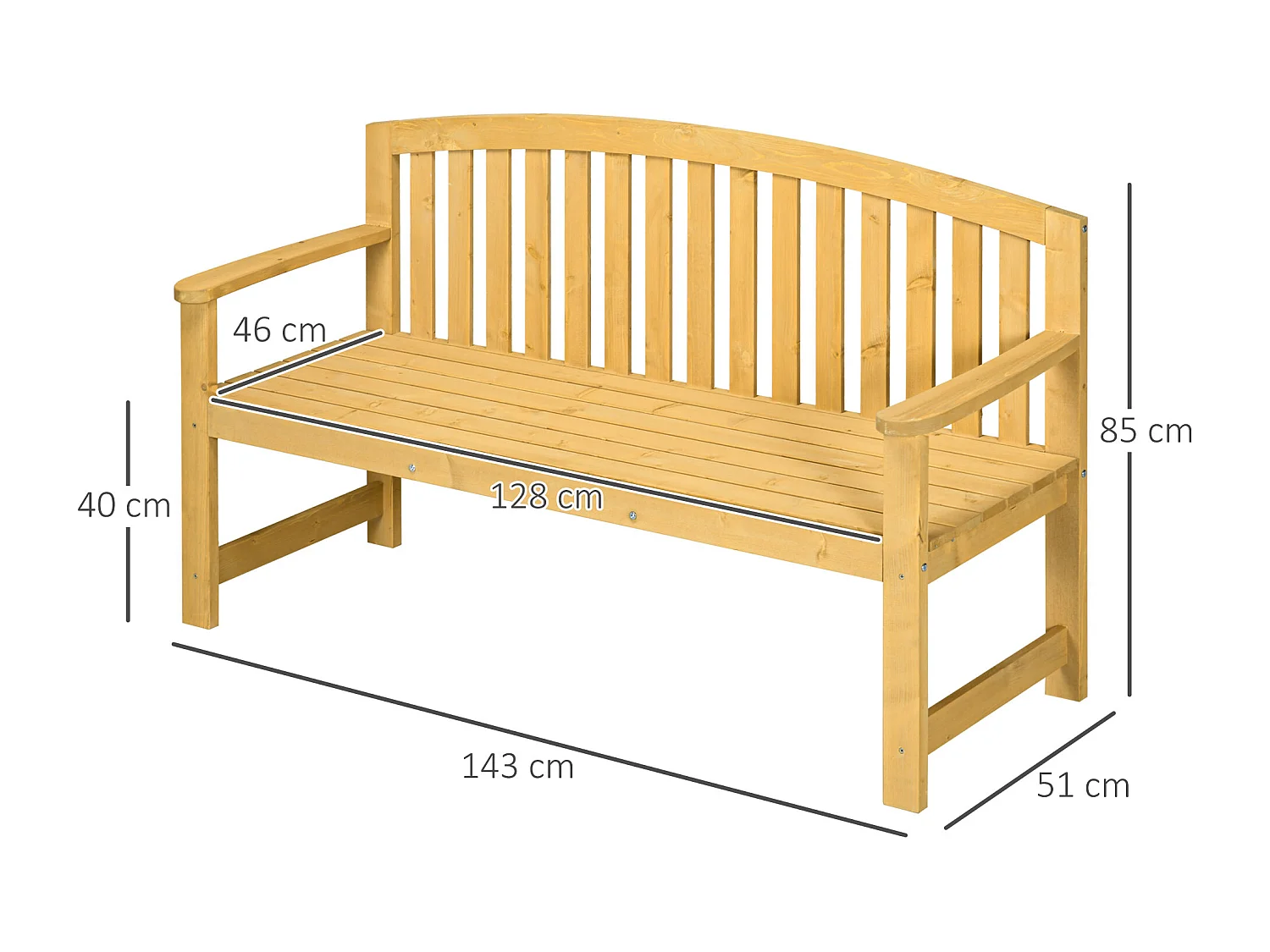 Banco de jardín madera natural 143x51x83 cm Outsunny
