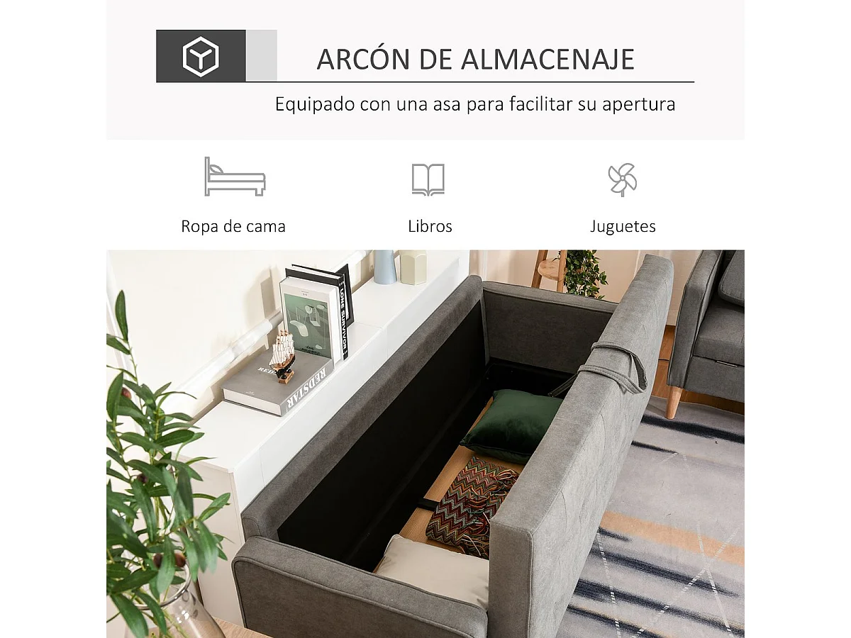 Sofá de 3 plazas gris 166.5x62x82 cm HOMCOM