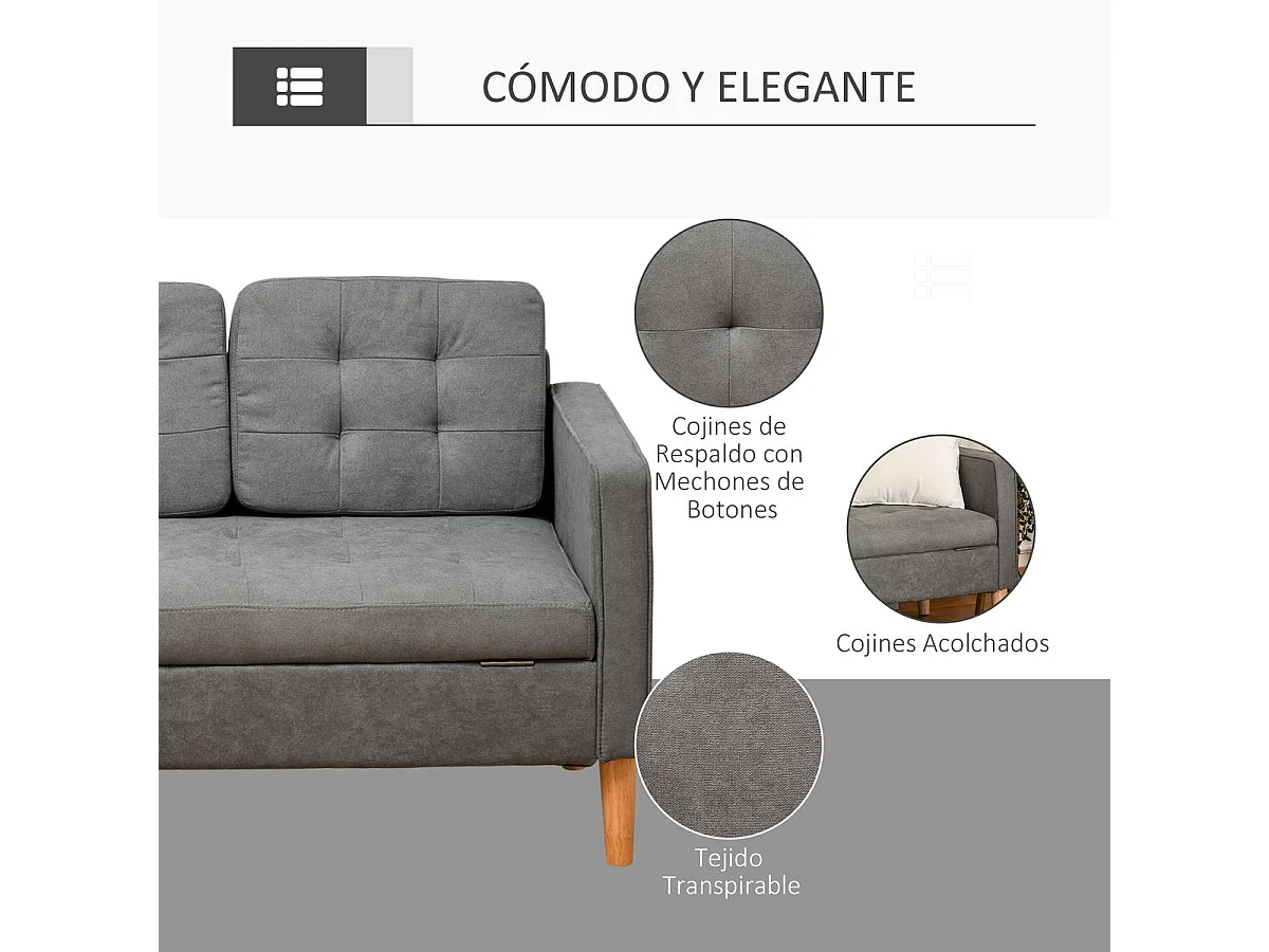Sofá de 3 plazas gris 166.5x62x82 cm HOMCOM