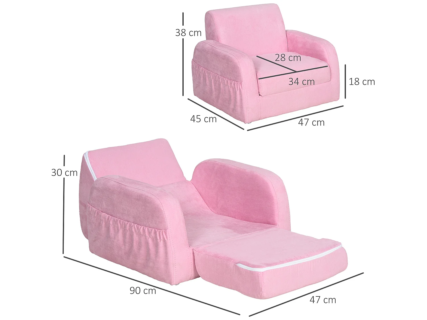 Sillón para niños rosa 47x45x38 cm HOMCOM