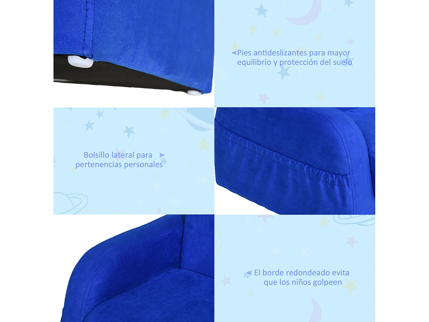 Sillón para niños azul 47x45x38 cm HOMCOM