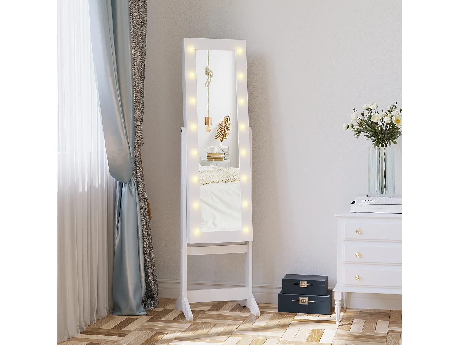 Joyero de pie con espejo blanco 36x30x136 cm HOMCOM