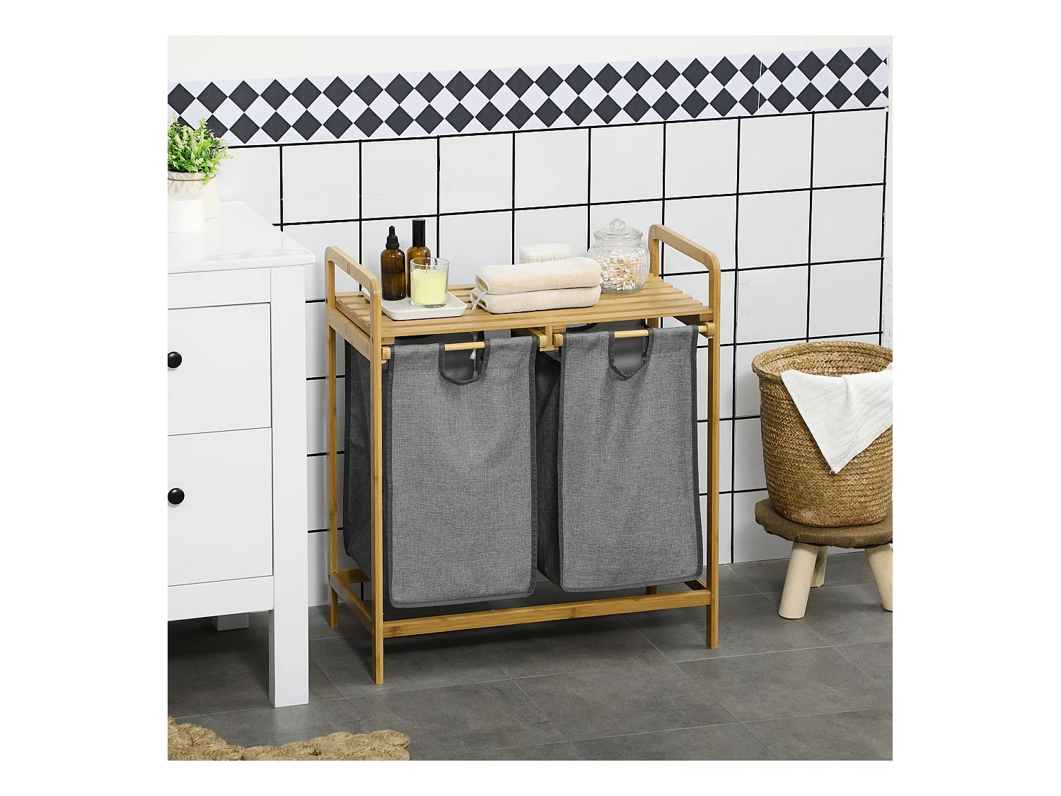 Cesto de ropa madera natural 63.5x33x73 cm HOMCOM