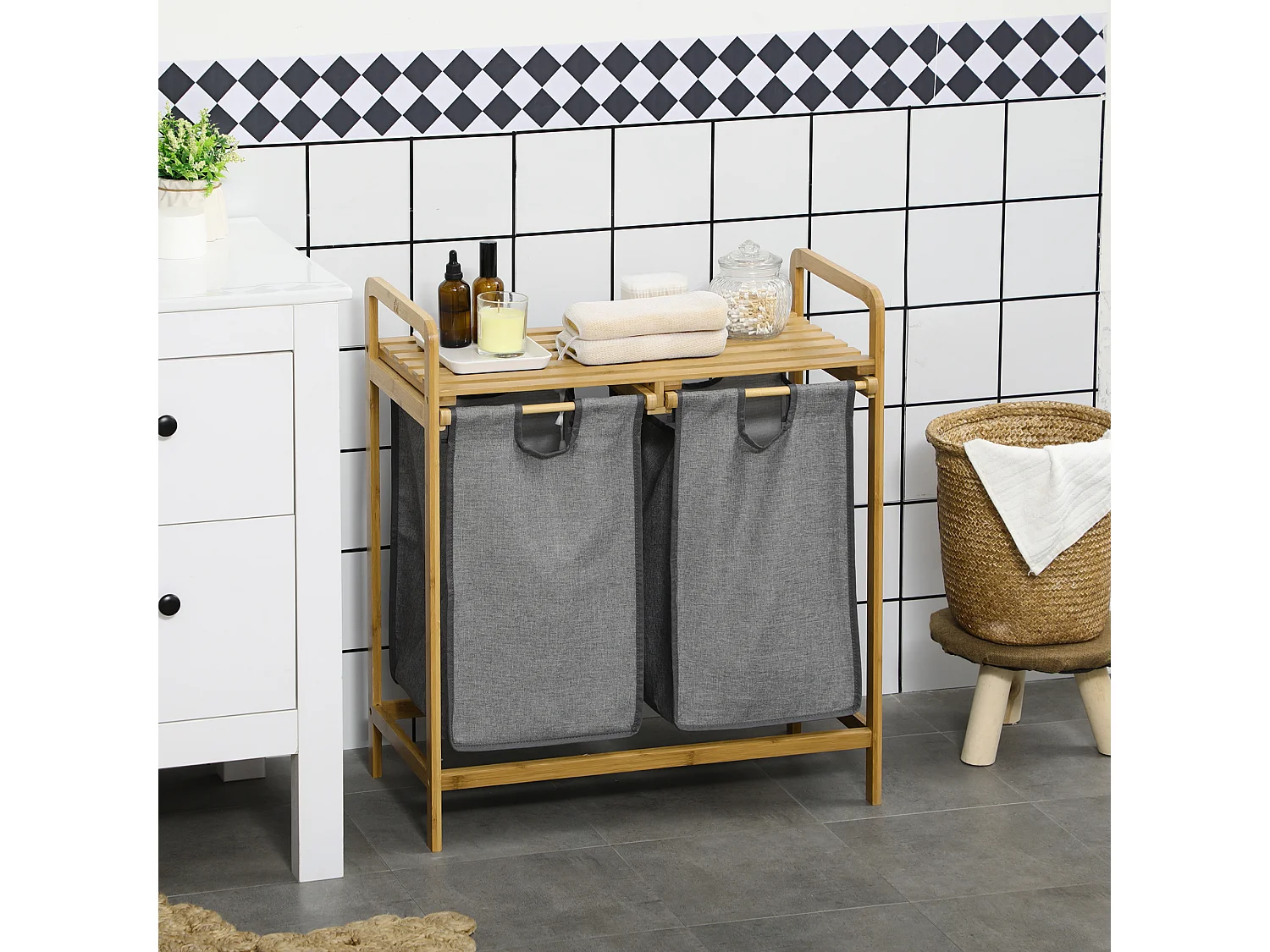 Cesto de ropa madera natural 63.5x33x73 cm HOMCOM