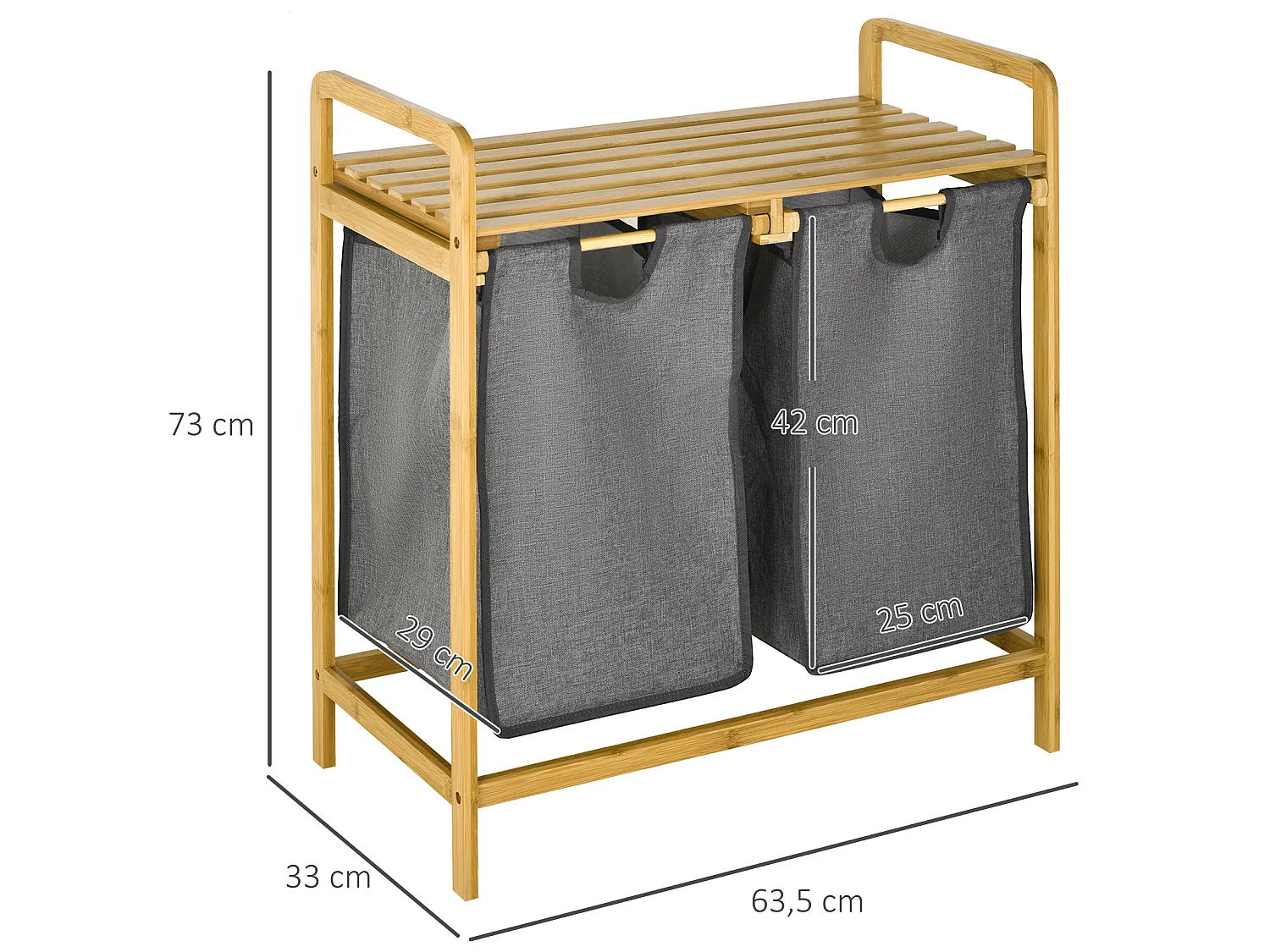 Cesto de ropa madera natural 63.5x33x73 cm HOMCOM