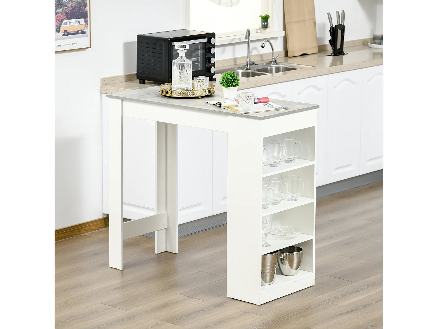 Mesa de bar blanco y gris 115x50x102.7 cm HOMCOM