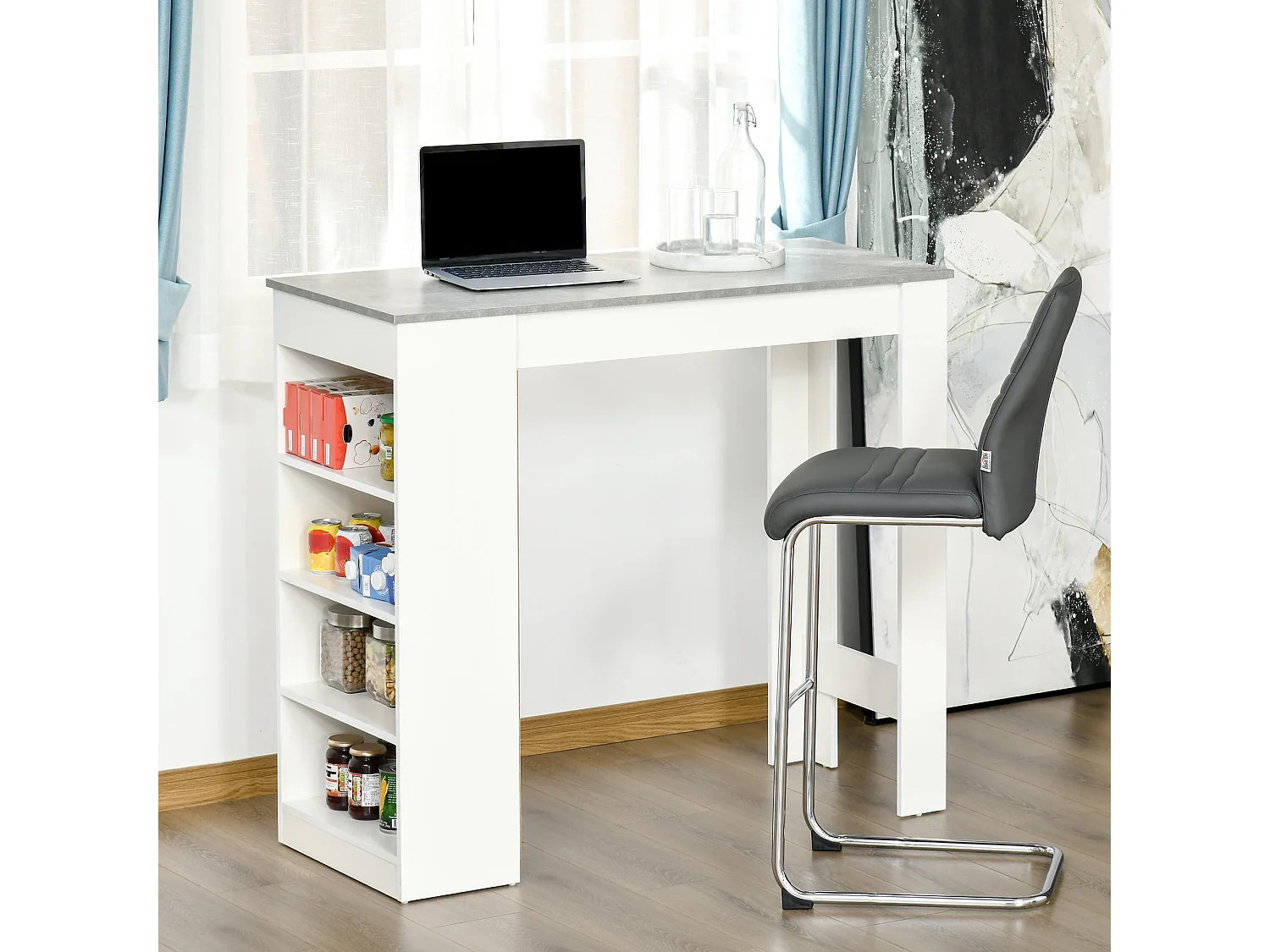 Mesa de bar blanco y gris 115x50x102.7 cm HOMCOM