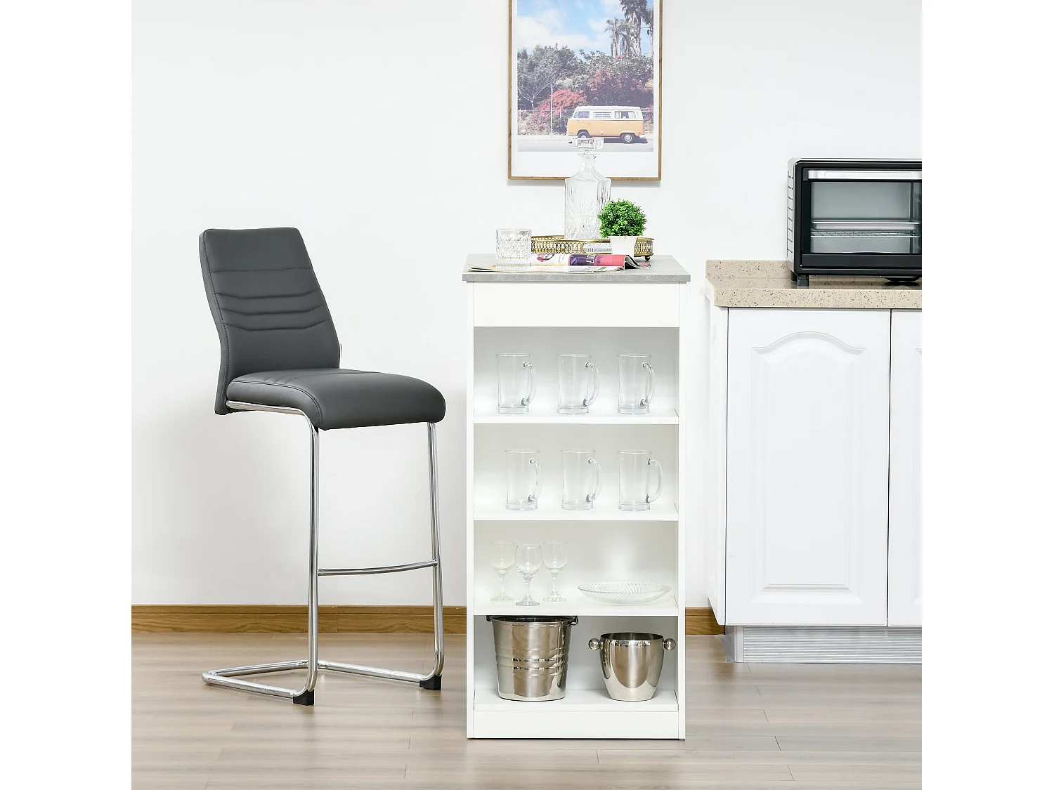 Mesa de bar blanco y gris 115x50x102.7 cm HOMCOM